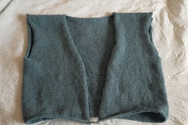 knitting cardigan blue in progress